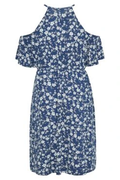 Robe Bleue Marine Floral Épaules Ajourées -GrandeTendance Boutique 71abaf33 b469 49 300798 Y