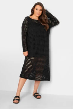 YOURS - Robe Midaxi Noire Design Crochet