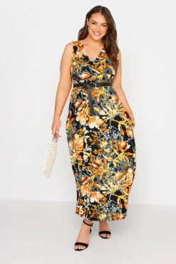 Robe Noire & Orange Maxi Multi-Floral