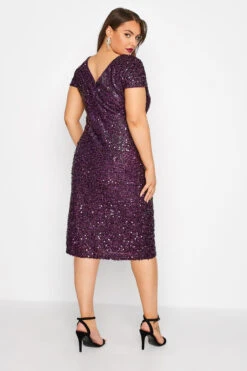 YOURS LONDON - Robe Sequin Violette Coupe Droite Manches Courtes -GrandeTendance Boutique 739ab5bc 48ae 46 161714 C