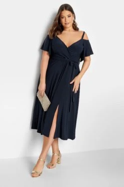 YOURS LONDON - Robe Bardot Cache-Coeur Bleue Marine