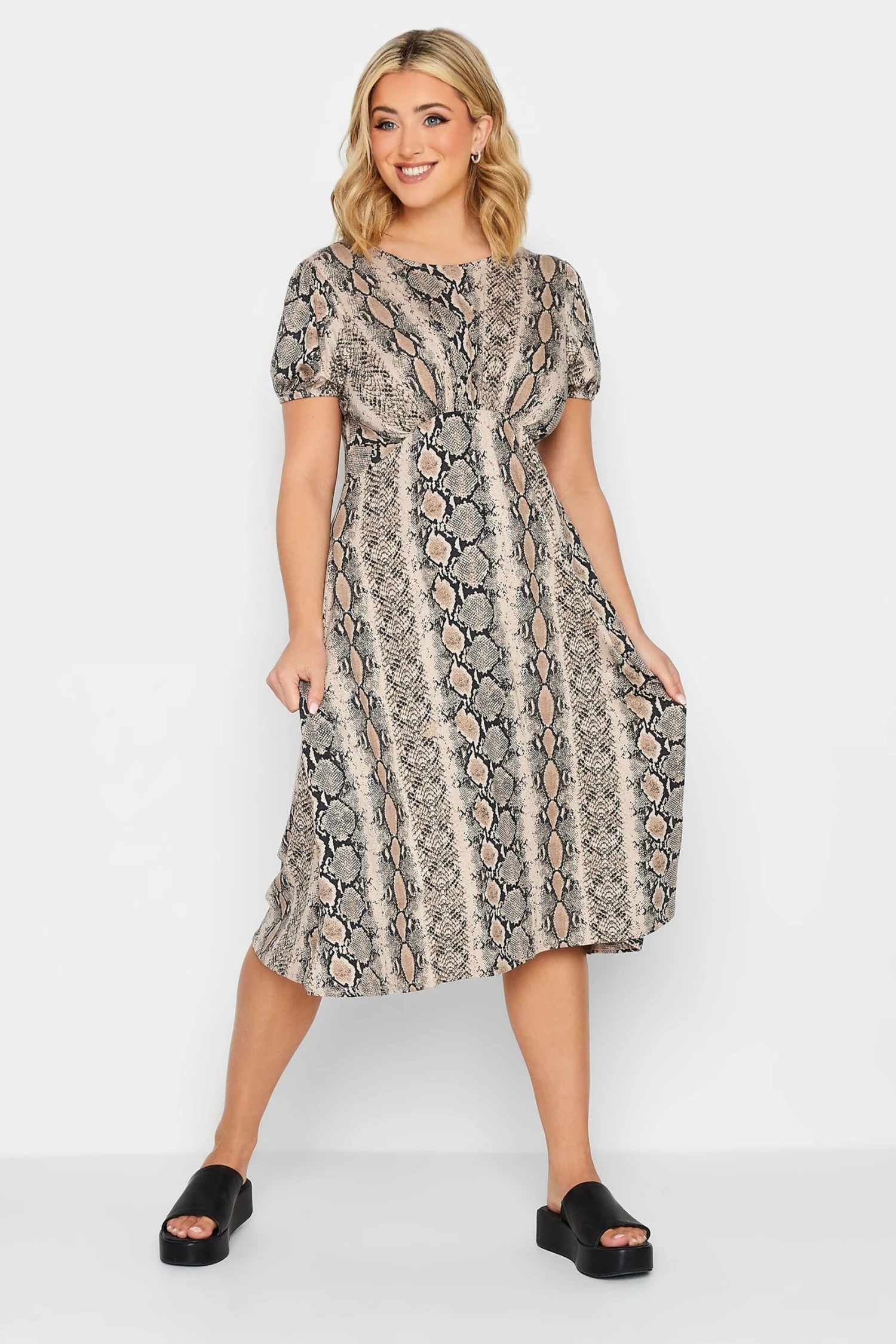 YOURS PETITE - Robe Midi Noire & Beige Serpent En Jersey 4 YOURS PETITE - Robe Midi Noire & Beige Serpent En Jersey – Image 2