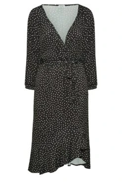 YOURS LONDON - Robe Noire Cache-Coeur à Pois Manches Longues -GrandeTendance Boutique 763502dc 032c 46 161799 X