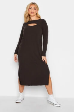 Robe Marron Chocolat Midaxi Design Découpé