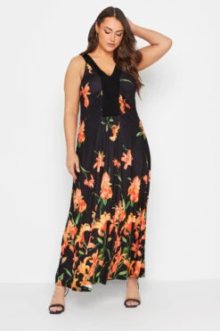 YOURS LONDON - Robe Maxi Noire Floral Orange