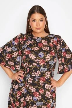 Robe Noire Midi à Fente Floral Rose & Doré 12 Robe Noire Midi à Fente Floral Rose & Doré -GrandeTendance Boutique 7945de7c 758a 45 173813 D