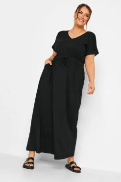YOURS - Robe Noire Maxi Manches Courtes Design Uni -GrandeTendance Boutique 797b21fc 728e 43 137275 B