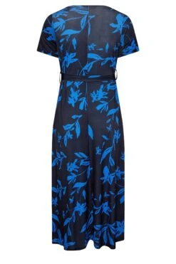 YOURS - Robe Maxi Cache-Coeur Bleue Roi & Noire Feuilles Volanté -GrandeTendance Boutique 7ac7a118 d4ef 4a 302159 Y