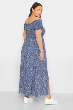 Robe Bleue Petites Fleurs En Bardot Manches Courtes -GrandeTendance Boutique 7ae58841 0ce2 4e 137288 C