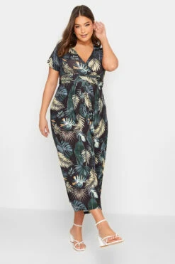 YOURS - Robe Midaxi Noire Cache-Coeur Tropicale
