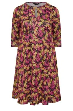 Robe Midi Rose & Jaune Floral Volanté -GrandeTendance Boutique 7c49c653 849a 47 174201 X
