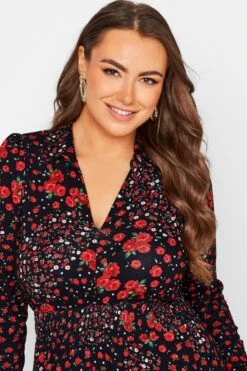 YOURS LONDON - Robe Maxi Plissée Rouge & Noire Floral -GrandeTendance Boutique 7e104ef4 61b8 4d 161939 D