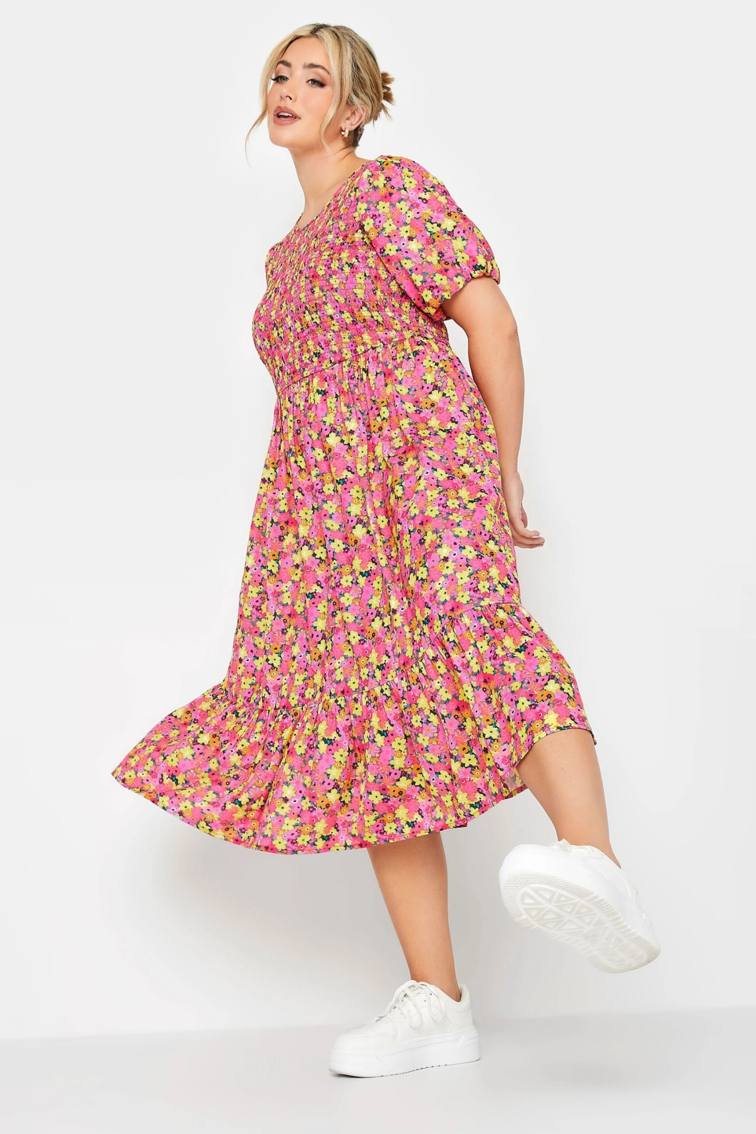LIMITED COLLECTION - Robe Midi Rose & Jaune Floral Smocké 4 LIMITED COLLECTION - Robe Midi Rose & Jaune Floral Smocké – Image 2
