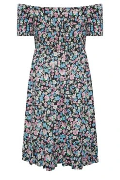 YOURS - Robe Noire Floral Bleu Volanté Manches Courtes -GrandeTendance Boutique 7e4c4e4a 5ed6 42 137330 Y