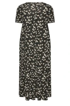 YOURS - Robe Maxi Noire Plissée Imprimé Pâquerettes -GrandeTendance Boutique 7f51f6f8 a6be 4e 137277 Y