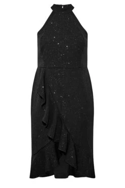 YOURS LONDON - Robe Noire Paillettée Ras-le-Cou Ourlet Volanté -GrandeTendance Boutique 80495f39 aadc 46 161978 X