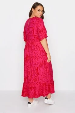 Robe Maxi Rose Bonbon Feuilles Manches Courtes -GrandeTendance Boutique 8065295c a2d4 47 173945 C