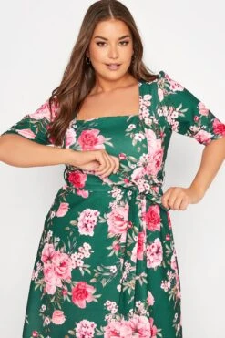 YOURS LONDON - Robe Verte Foncée Floral Manches Courtes -GrandeTendance Boutique 8085561b 8eee 4e 161733 D