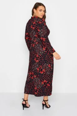 YOURS LONDON - Robe Maxi Plissée Rouge & Noire Floral -GrandeTendance Boutique 80cd1b2f 8d00 49 161939 C