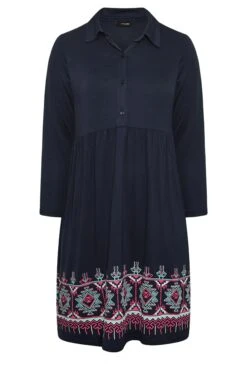 Robe Bleue Marine Midi Manches Longues Ourlet Aztèque -GrandeTendance Boutique 82f8dc77 e8bd 4a 301161 X