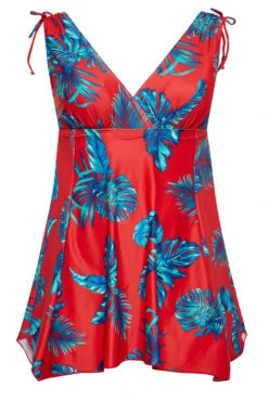 YOURS - Robe De Bain Rouge Tropicale Feuilles Bleues Volanté -GrandeTendance Boutique 837894e8 b5b1 48 150269 X