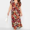 YOURS - Robe Maxi Noire & Orange Cache-Coeur Feuilles Manches Volantées -GrandeTendance Boutique 845d6cef 4232 4e 301900 A