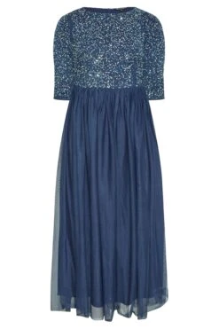 LUXE - Robe Bleue Marine Empiècement Sequin & Tulle -GrandeTendance Boutique 84605a57 5a44 48 161156 F