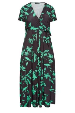 YOURS - Robe Midaxi Noire Cache-Coeur Floral Vert -GrandeTendance Boutique 85e1c014 cc2f 48 302156 X