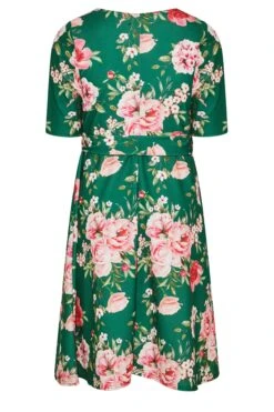 YOURS LONDON - Robe Verte Foncée Floral Manches Courtes -GrandeTendance Boutique 86717c8b e1b6 46 161733 Y