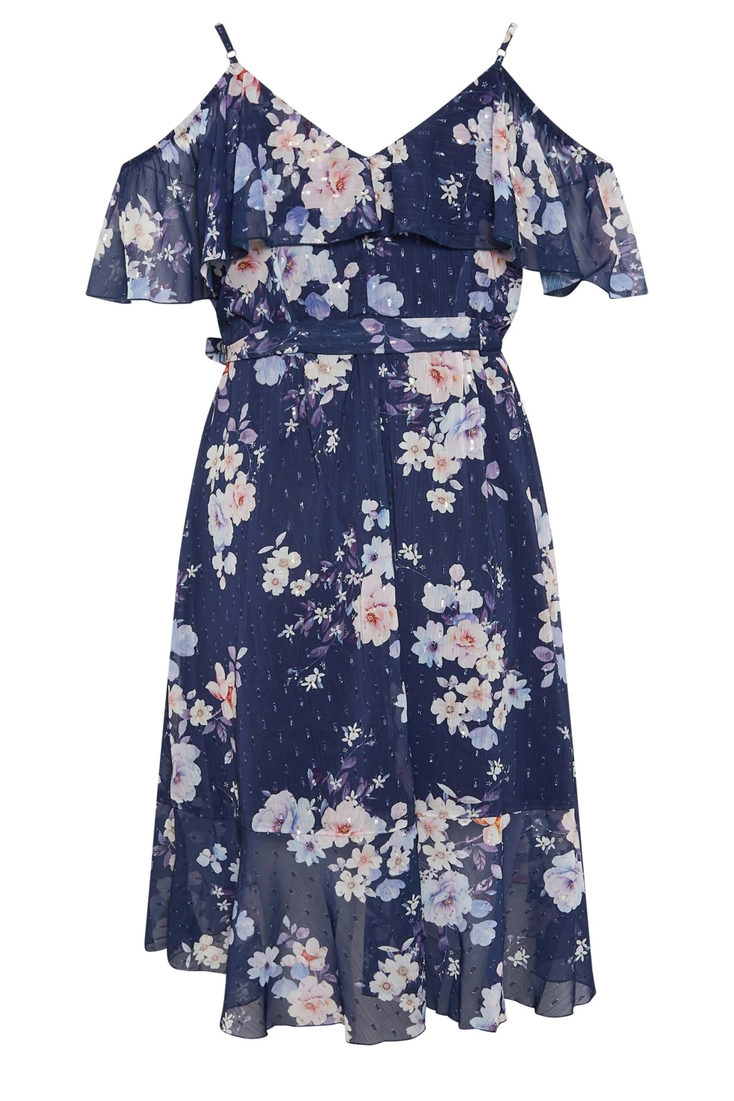 YOURS LONDON - Robe Bleue Marine Floral Épaules Ajourées 9 YOURS LONDON - Robe Bleue Marine Floral Épaules Ajourées – Image 7