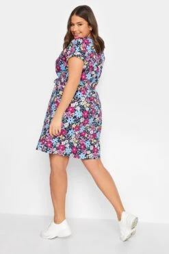 YOURS - Robe Bleue Mini Floral Rose Fushia à Poches -GrandeTendance Boutique 872d2306 e829 46 137302 C