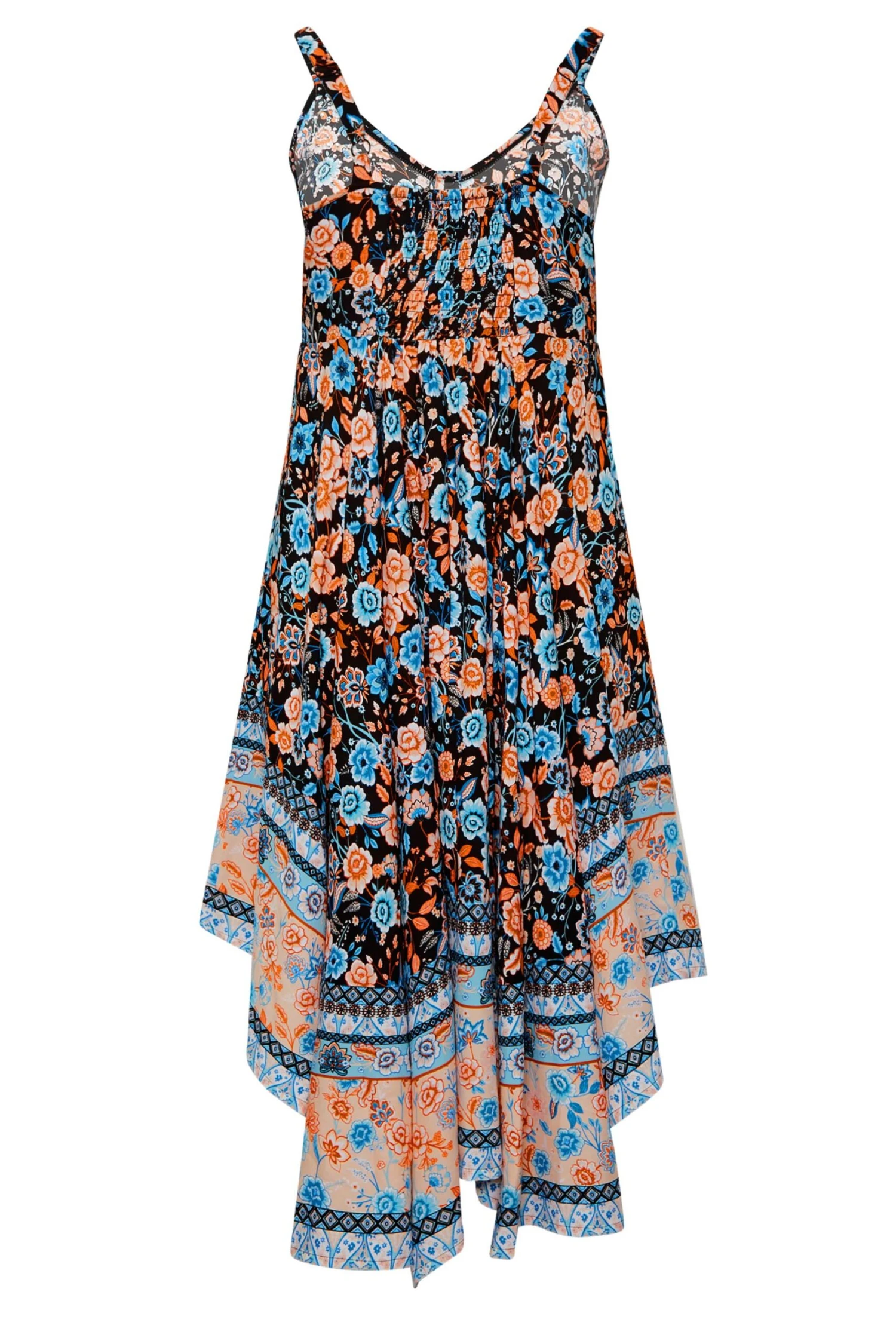YOURS - Robe Noire Floral Bleu & Orange Ourlet Roulanté 9 YOURS - Robe Noire Floral Bleu & Orange Ourlet Roulanté – Image 7
