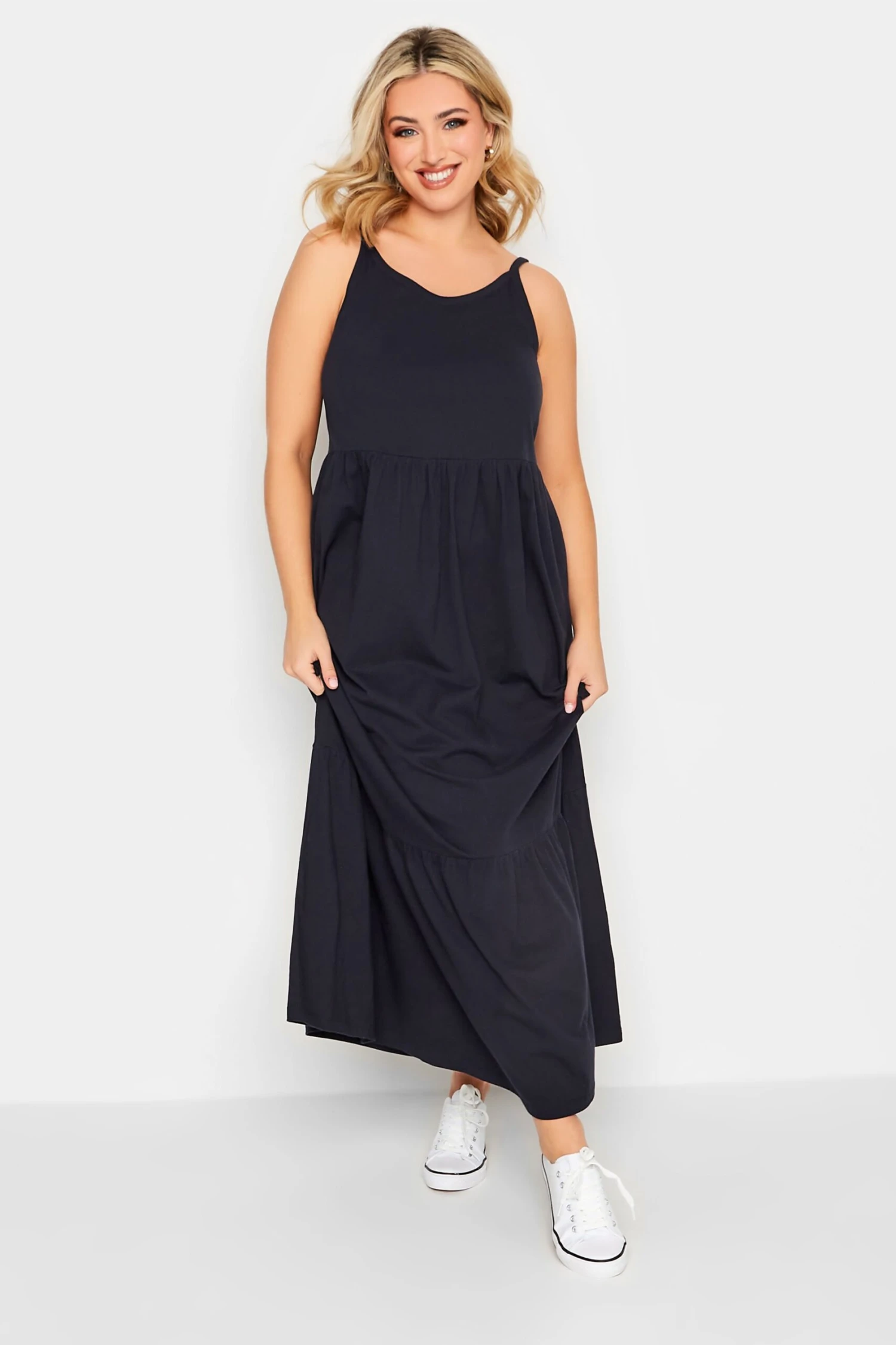 YOURS - Robe Bleue Marine Volantée Fines Bretelles Maxi En Jersey 4 YOURS - Robe Bleue Marine Volantée Fines Bretelles Maxi En Jersey – Image 2