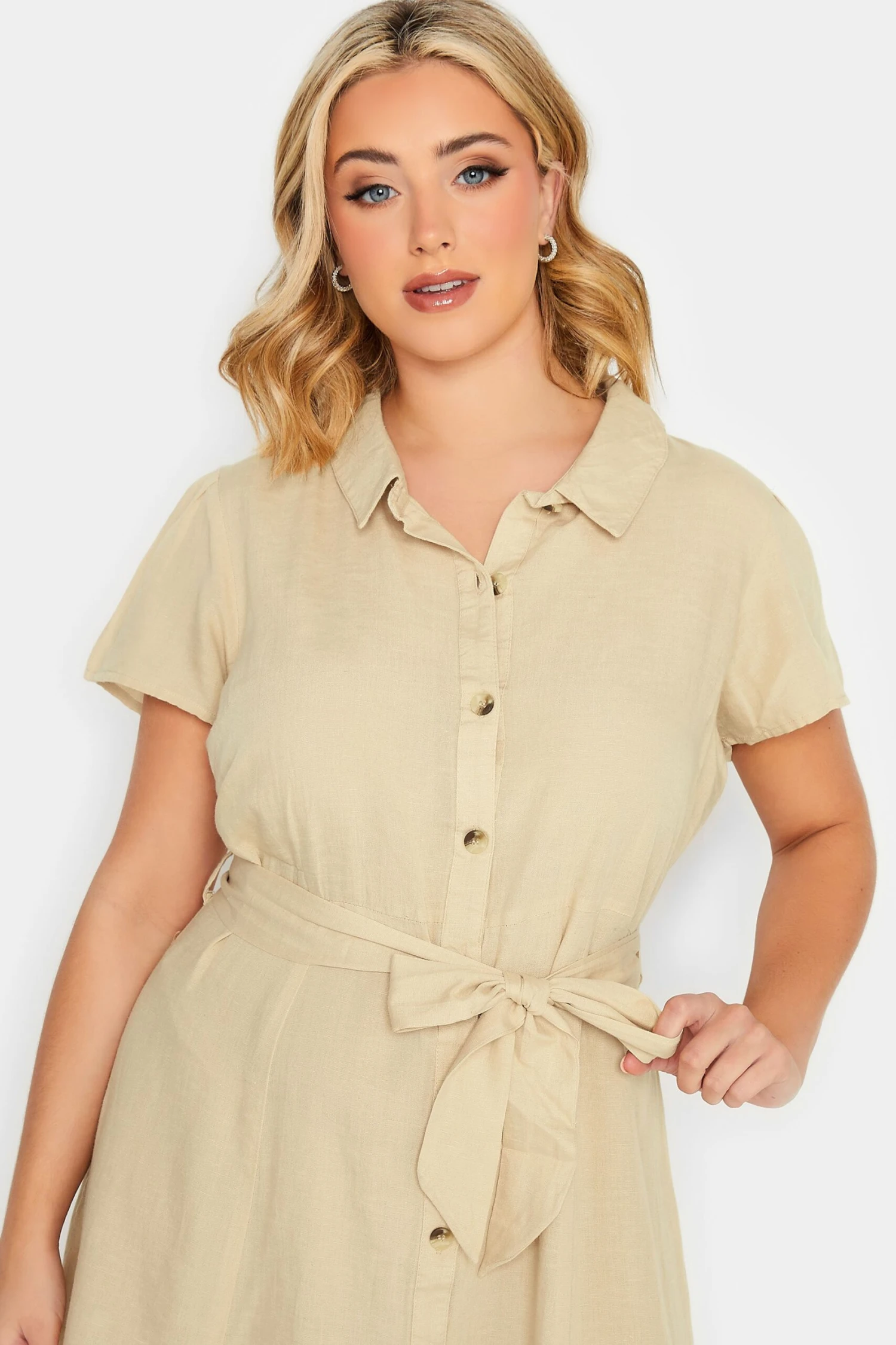 YOURS PETITE - Robe Beige Bouttonnée En Lin Manches Courtes 6 YOURS PETITE - Robe Beige Bouttonnée En Lin Manches Courtes – Image 4