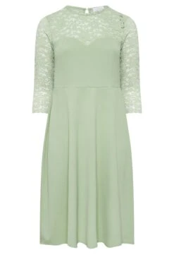 YOURS LONDON - Robe Verte Pastel Midi Encolure & Manches Dentelle -GrandeTendance Boutique 89fdf3f0 89fd 4b 162213 X