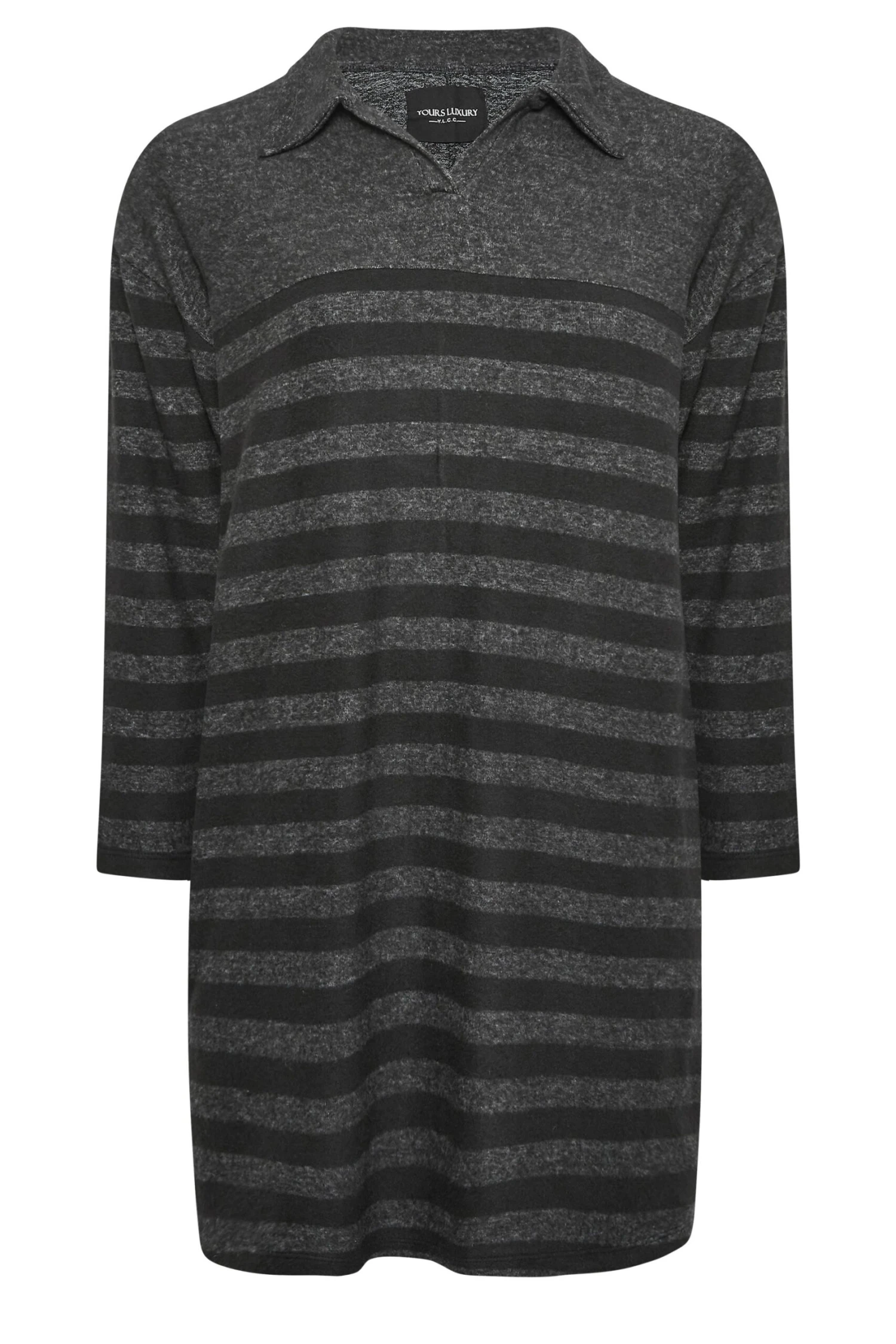 YOURS LUXURY - Robe-Pull Rayures Gris Charbonneux & Noir Manches Longues 9 YOURS LUXURY - Robe-Pull Rayures Gris Charbonneux & Noir Manches Longues – Image 8