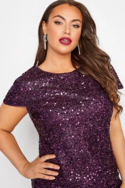 YOURS LONDON - Robe Sequin Violette Coupe Droite Manches Courtes -GrandeTendance Boutique 8c8e558a 2803 42 161714 D