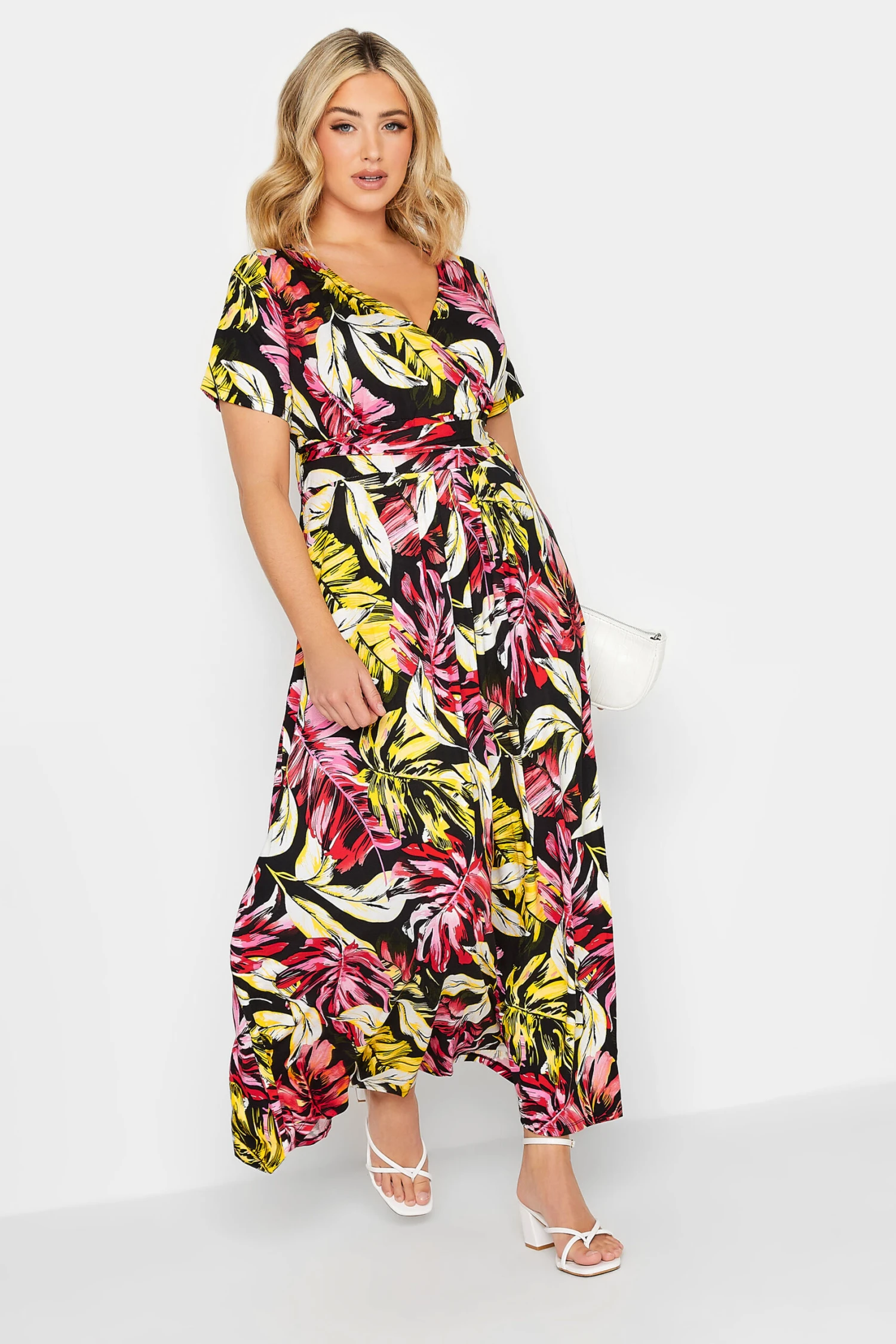 YOURS - Robe Noire Rose & Jaune Maxi Feuilles Cache-Coeur 3 YOURS - Robe Noire Rose & Jaune Maxi Feuilles Cache-Coeur