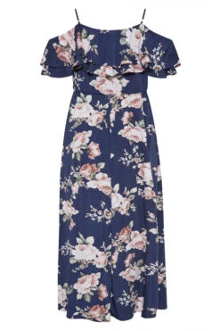 YOURS LONDON - Robe Bleue Floral Style Bardot Demoiselle D'Honneur -GrandeTendance Boutique 8f80a1ec 7f3a 45 161090 BK