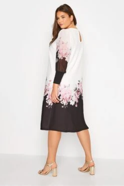 YOURS LONDON - Robe Blanche Bordure Noire & Floral -GrandeTendance Boutique 90999217 97d1 4a 161474 C