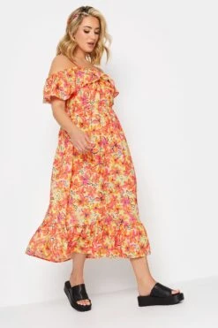 LIMITED COLLECTION - Robe Midi Orange Coupe Bardot Volanté -GrandeTendance Boutique 9162aadb a98a 4c 215544 B