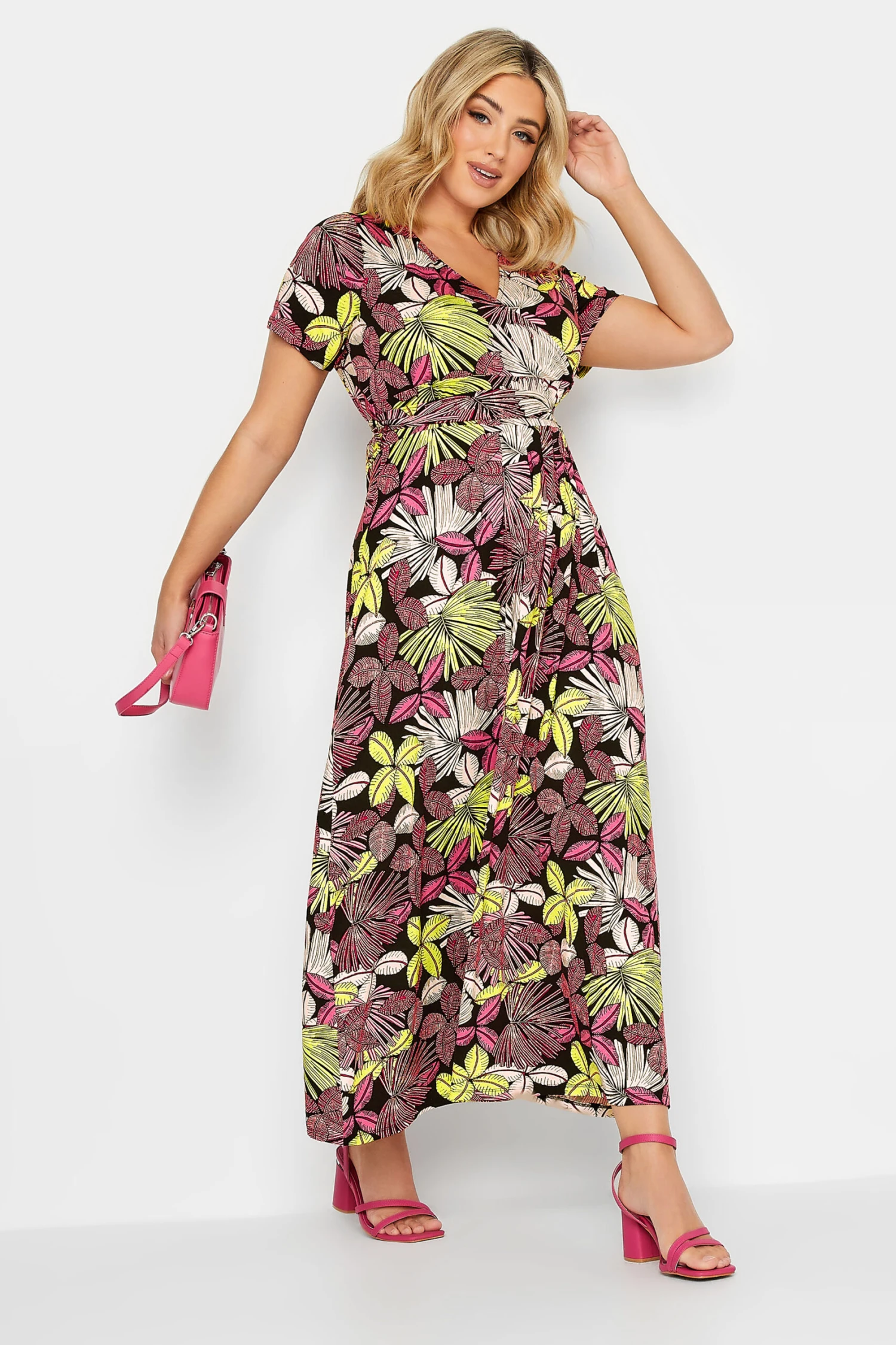 YOURS - Robe Noire & Verte Maxi Tropical Cache-Coeur