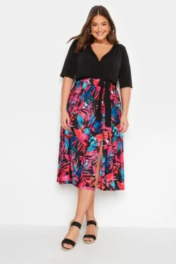 YOURS LONDON - Robe Noire & Rose Tropical Cache-Coeur -GrandeTendance Boutique 92dbea20 6e35 4b 162220 B