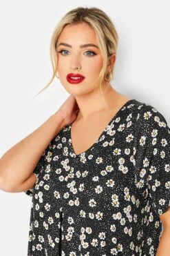 YOURS - Robe Maxi Noire Plissée Imprimé Pâquerettes -GrandeTendance Boutique 92e5b964 337f 4f 137277 D