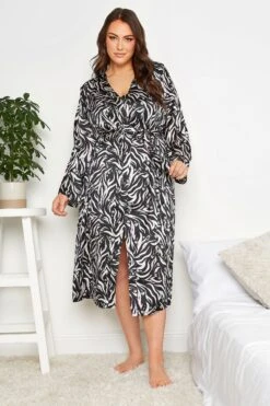 YOURS - Robe De Chambre Noire Zébré Satiné