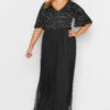LUXE - Robe Noire Maxi Sequins Manches Courtes & Volantées -GrandeTendance Boutique 93001483 a9d4 41 161932 A