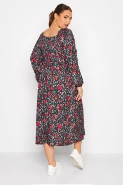 LIMITED COLLECTION - Robe Noire Multi-Floral Rose Manches Longues -GrandeTendance Boutique 94401fe2 3419 46 215144 D