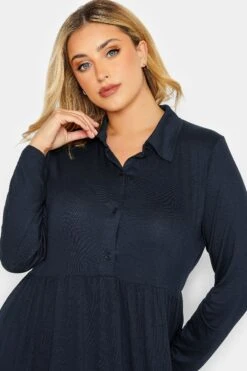 Robe Bleue Marine Midi Manches Longues Ourlet Aztèque -GrandeTendance Boutique 946b2847 651c 4e 301161 D