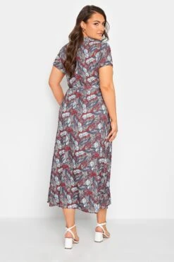 YOURS - Robe Maxi Cache-Coeur Rouge & Bleue Feuilles Volanté -GrandeTendance Boutique 95e3d659 bc14 48 302158 C