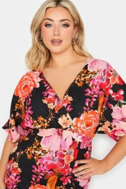YOURS PETITE - Robe Midi Noire Floral Rose Cache-Coeur -GrandeTendance Boutique 97bc0c20 1c44 49 174574 D